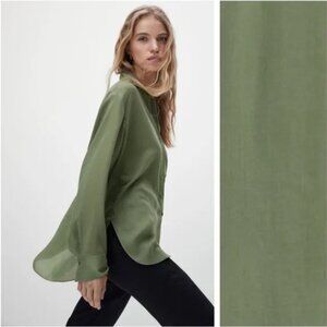 NWT Massimo Dutti Relaxed Button-Down Shirt 100% Green Lyocell M